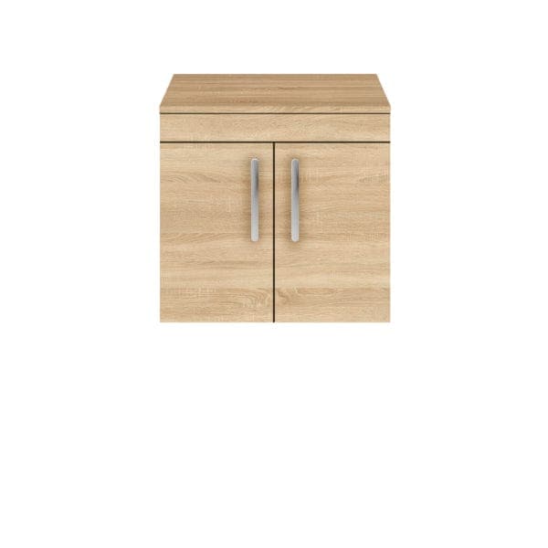 Nuie Wall Hung Vanity Units,Modern Vanity Units,Basins With Wall Hung Vanity Units,Nuie Natural Oak Nuie Athena 2 Door Wall Hung Vanity Unit With Worktop 600mm Wide