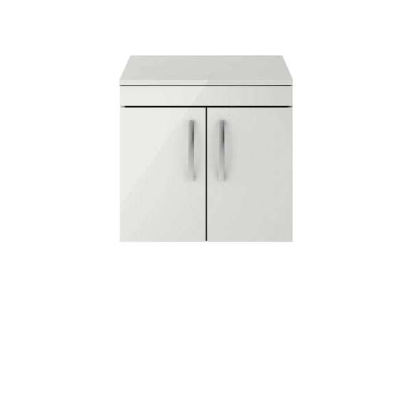 Nuie Wall Hung Vanity Units,Modern Vanity Units,Basins With Wall Hung Vanity Units,Nuie Gloss Grey Mist Nuie Athena 2 Door Wall Hung Vanity Unit With Worktop 600mm Wide