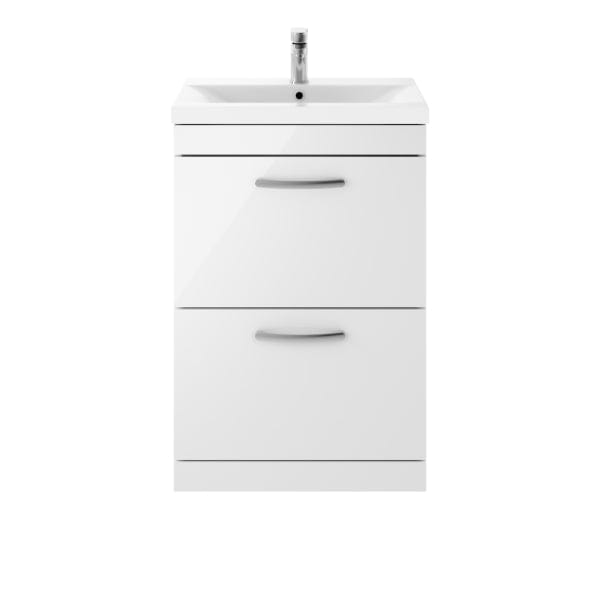 Nuie Floor Standing Vanity Units,Modern Vanity Units,Basins With Floor Standing Vanity Units,Nuie Gloss White Nuie Athena 2 Drawer Floorstanding Vanity Unit With Basin-4 600mm Wide