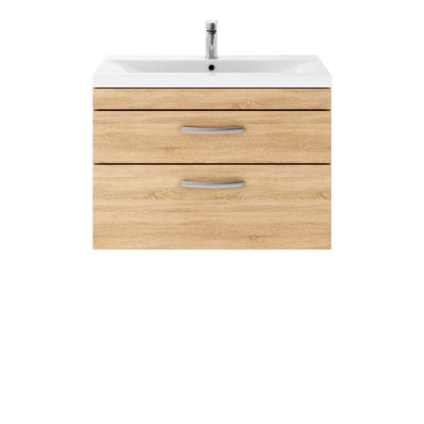 Nuie Wall Hung Vanity Units,Modern Vanity Units,Basins With Wall Hung Vanity Units,Nuie Natural Oak Nuie Athena 2 Drawer Wall Hung Vanity Unit With Basin-4 800mm Wide