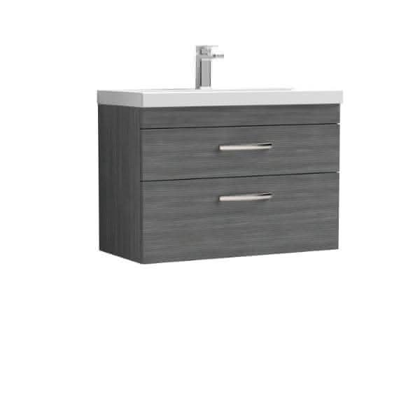 Nuie Wall Hung Vanity Units,Modern Vanity Units,Basins With Wall Hung Vanity Units,Nuie Anthracite Woodgrain Nuie Athena 2 Drawer Wall Hung Vanity Unit With Basin-4 800mm Wide