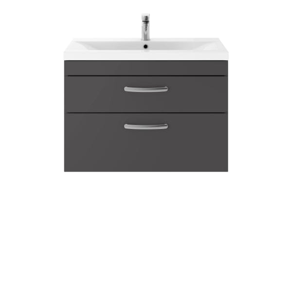 Nuie Wall Hung Vanity Units,Modern Vanity Units,Basins With Wall Hung Vanity Units,Nuie Gloss Grey Nuie Athena 2 Drawer Wall Hung Vanity Unit With Basin-4 800mm Wide