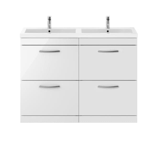 Nuie Floor Standing Vanity Units,Modern Vanity Units,Basins With Floor Standing Vanity Units,Nuie Gloss White Nuie Athena 4 Drawer Floorstanding Vanity Unit With Double Basin 1200mm Wide