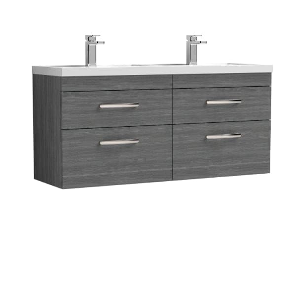 Nuie Wall Hung Vanity Units,Modern Vanity Units,Basins With Wall Hung Vanity Units,Nuie Anthracite Woodgrain Nuie Athena 4 Drawer Wall Hung Vanity Unit With Double Basin 1200mm Wide