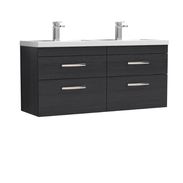 Nuie Wall Hung Vanity Units,Modern Vanity Units,Basins With Wall Hung Vanity Units,Nuie Charcoal Black Nuie Athena 4 Drawer Wall Hung Vanity Unit With Double Basin 1200mm Wide