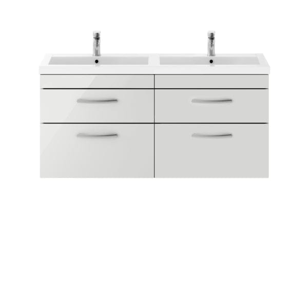 Nuie Wall Hung Vanity Units,Modern Vanity Units,Basins With Wall Hung Vanity Units,Nuie Gloss Grey Mist Nuie Athena 4 Drawer Wall Hung Vanity Unit With Double Basin 1200mm Wide