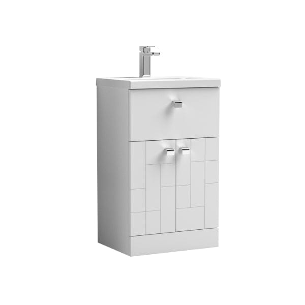 Nuie Floor Standing Vanity Units,Modern Vanity Units,Basins With Floor Standing Vanity Units,Nuie Satin White Nuie Blocks 2 Door And 1 Drawer Floorstanding Vanity Unit With Basin-4 500mm Wide