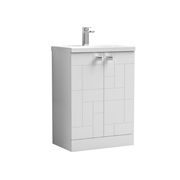 Nuie Floor Standing Vanity Units,Modern Vanity Units,Basins With Floor Standing Vanity Units,Nuie Satin White Nuie Blocks 2 Door Floorstanding Vanity Unit With Basin-3 600mm Wide