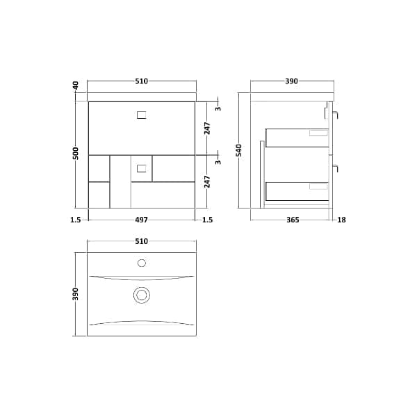 Nuie Wall Hung Vanity Units,Modern Vanity Units,Basins With Wall Hung Vanity Units,Nuie Nuie Blocks 2 Drawer Wall Hung Vanity Unit With Basin-1 500mm Wide