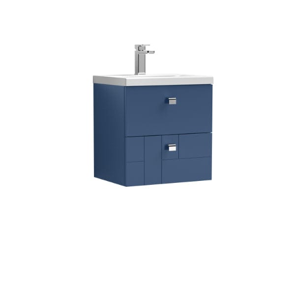 Nuie Wall Hung Vanity Units,Modern Vanity Units,Basins With Wall Hung Vanity Units,Nuie Satin Blue Nuie Blocks 2 Drawer Wall Hung Vanity Unit With Basin-1 500mm Wide