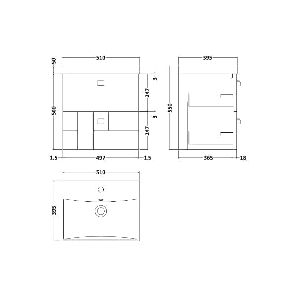 Nuie Wall Hung Vanity Units,Modern Vanity Units,Basins With Wall Hung Vanity Units,Nuie Nuie Blocks 2 Drawer Wall Hung Vanity Unit With Basin-3 500mm Wide