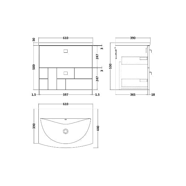 Nuie Wall Hung Vanity Units,Modern Vanity Units,Basins With Wall Hung Vanity Units,Nuie Nuie Blocks 2 Drawer Wall Hung Vanity Unit With Basin-4 600mm Wide