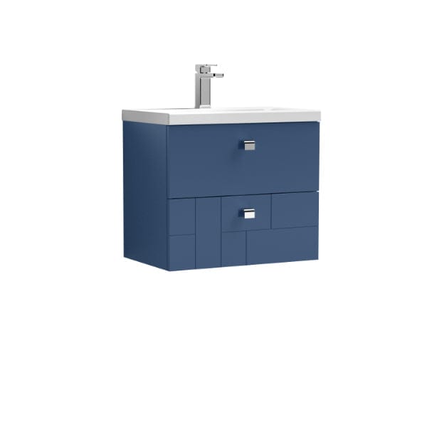 Nuie Wall Hung Vanity Units,Modern Vanity Units,Basins With Wall Hung Vanity Units,Nuie Satin Blue Nuie Blocks 2 Drawer Wall Hung Vanity Unit With Basin-4 600mm Wide