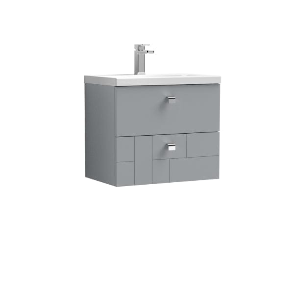 Nuie Wall Hung Vanity Units,Modern Vanity Units,Basins With Wall Hung Vanity Units,Nuie Satin Grey Nuie Blocks 2 Drawer Wall Hung Vanity Unit With Basin-4 600mm Wide