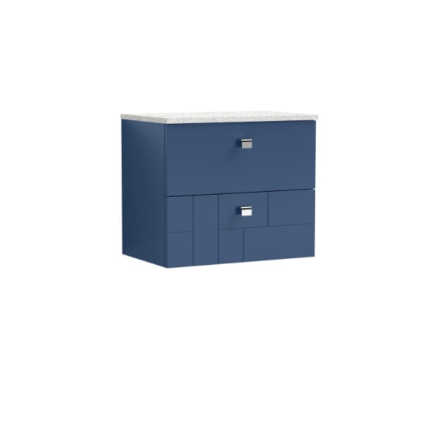 Nuie Wall Hung Vanity Units,Modern Vanity Units,Basins With Wall Hung Vanity Units,Nuie Satin Blue Nuie Blocks 2 Drawer Wall Hung Vanity Unit With Sparkling White Worktop 600mm Wide