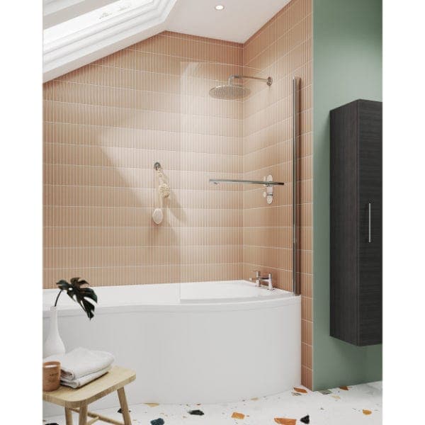 Nuie Curved B Shaped Shower Bath Screen With Towel Rail - 1435mm X 870 ...