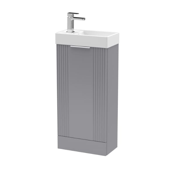 Nuie Floor Standing Vanity Units,Modern Vanity Units,Basins With Floor Standing Vanity Units, Nuie Satin Grey Nuie Deco 1-Door Compact Floorstanding Vanity Unit With Basin 400mm Wide