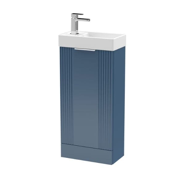 Nuie Floor Standing Vanity Units,Modern Vanity Units,Basins With Floor Standing Vanity Units, Nuie Satin Blue Nuie Deco 1-Door Compact Floorstanding Vanity Unit With Basin 400mm Wide