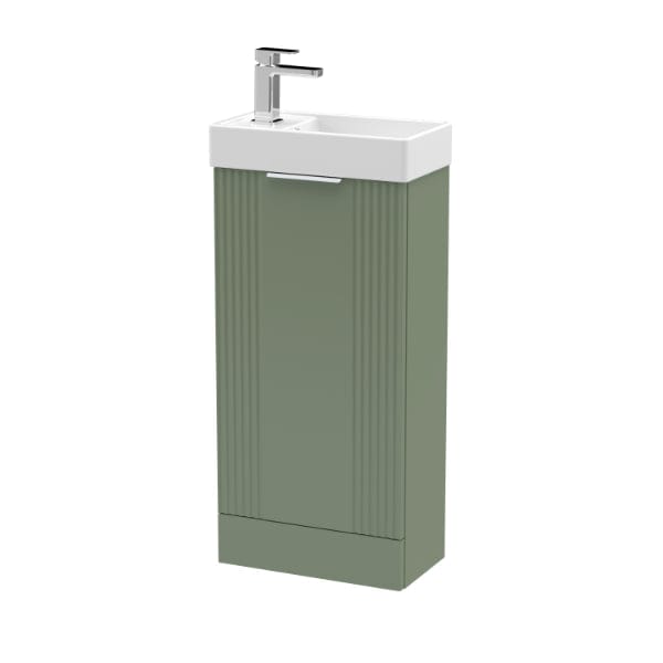 Nuie Floor Standing Vanity Units,Modern Vanity Units,Basins With Floor Standing Vanity Units, Nuie Satin Green Nuie Deco 1-Door Compact Floorstanding Vanity Unit With Basin 400mm Wide