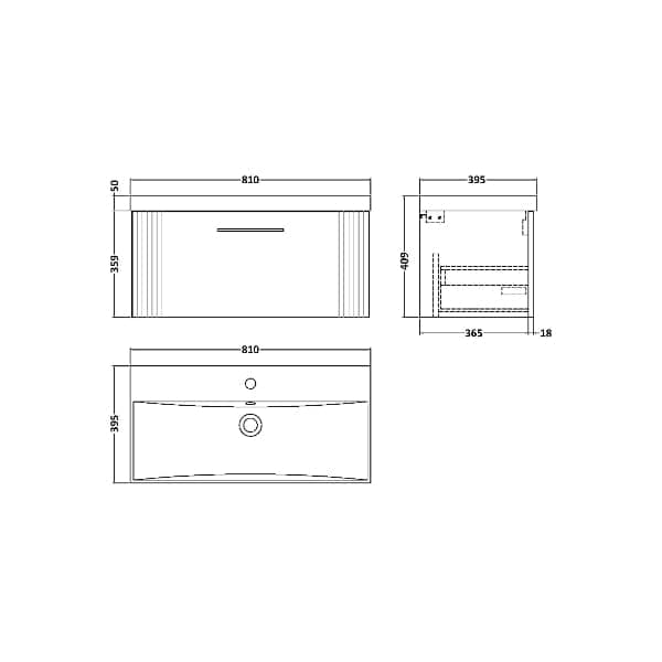 Nuie Wall Hung Vanity Units,Modern Vanity Units,Basins With Wall Hung Vanity Units,Nuie Nuie Deco 1 Drawer Wall Hung Vanity Unit With Basin-3 800mm Wide