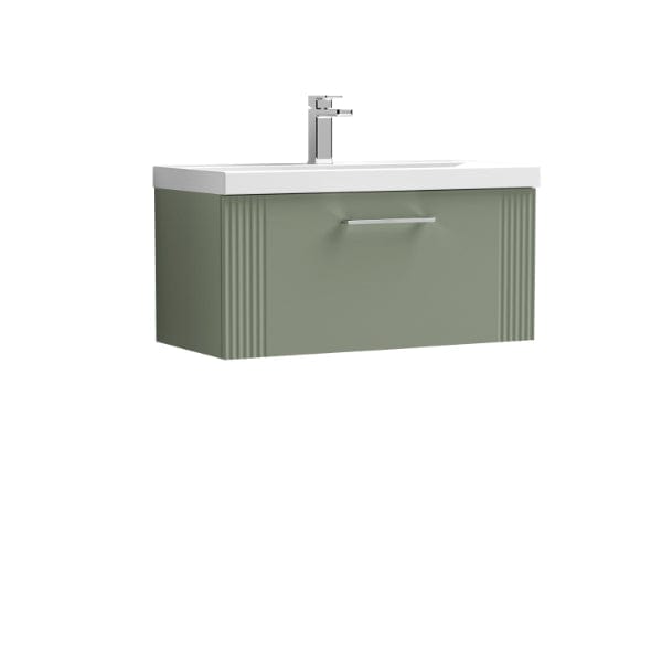 Nuie Wall Hung Vanity Units,Modern Vanity Units,Basins With Wall Hung Vanity Units,Nuie Satin Reed Green Nuie Deco 1 Drawer Wall Hung Vanity Unit With Basin-3 800mm Wide