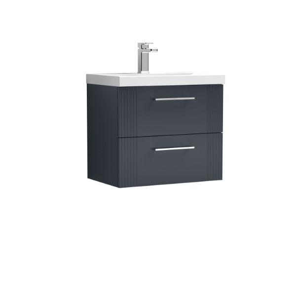 Nuie Wall Hung Vanity Units,Modern Vanity Units,Basins With Wall Hung Vanity Units,Nuie Satin Anthracite Nuie Deco 2 Drawer Wall Hung Vanity Unit With Basin-3 600mm Wide