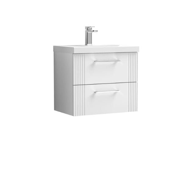 Nuie Wall Hung Vanity Units,Modern Vanity Units,Basins With Wall Hung Vanity Units,Nuie Satin White Nuie Deco 2 Drawer Wall Hung Vanity Unit With Basin-4 600mm Wide