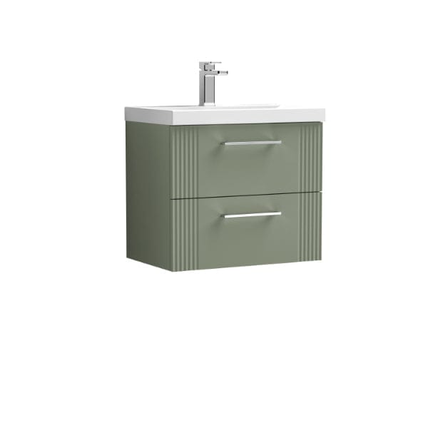 Nuie Wall Hung Vanity Units,Modern Vanity Units,Basins With Wall Hung Vanity Units, Nuie Satin Reed Green Nuie Deco 2 Drawer Wall Hung Vanity Unit With Basin-4 600mm Wide