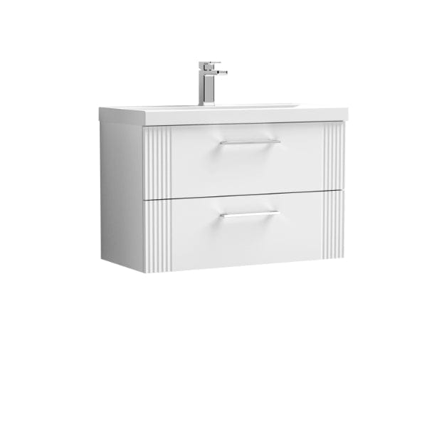 Nuie Wall Hung Vanity Units,Modern Vanity Units,Basins With Wall Hung Vanity Units,Nuie Satin White Nuie Deco 2 Drawer Wall Hung Vanity Unit With Basin-4 800mm Wide