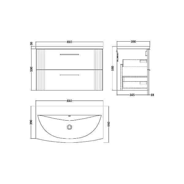 Nuie Wall Hung Vanity Units,Modern Vanity Units,Basins With Wall Hung Vanity Units,Nuie Nuie Deco 2 Drawer Wall Hung Vanity Unit With Basin-4 800mm Wide