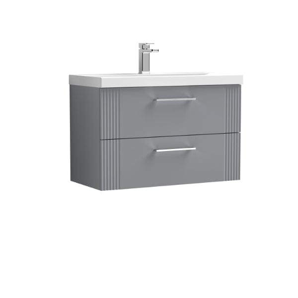 Nuie Wall Hung Vanity Units,Modern Vanity Units,Basins With Wall Hung Vanity Units,Nuie Satin Grey Nuie Deco 2 Drawer Wall Hung Vanity Unit With Basin-4 800mm Wide