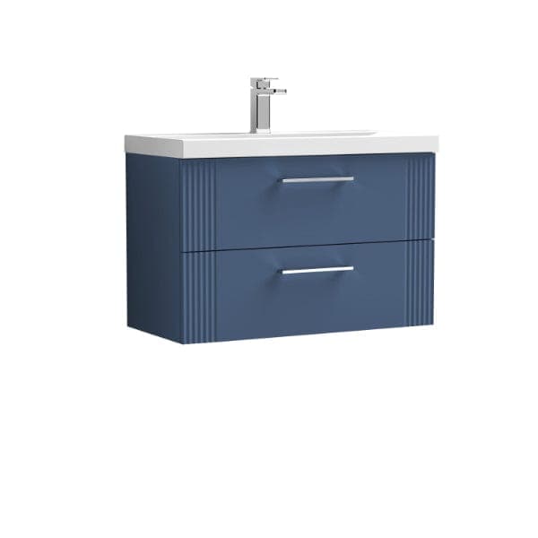 Nuie Wall Hung Vanity Units,Modern Vanity Units,Basins With Wall Hung Vanity Units,Nuie Satin Blue Nuie Deco 2 Drawer Wall Hung Vanity Unit With Basin-4 800mm Wide