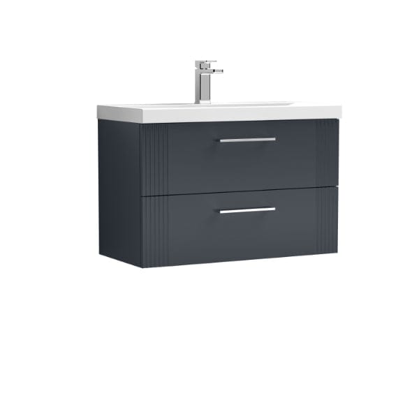 Nuie Wall Hung Vanity Units,Modern Vanity Units,Basins With Wall Hung Vanity Units,Nuie Satin Anthracite Nuie Deco 2 Drawer Wall Hung Vanity Unit With Basin-4 800mm Wide