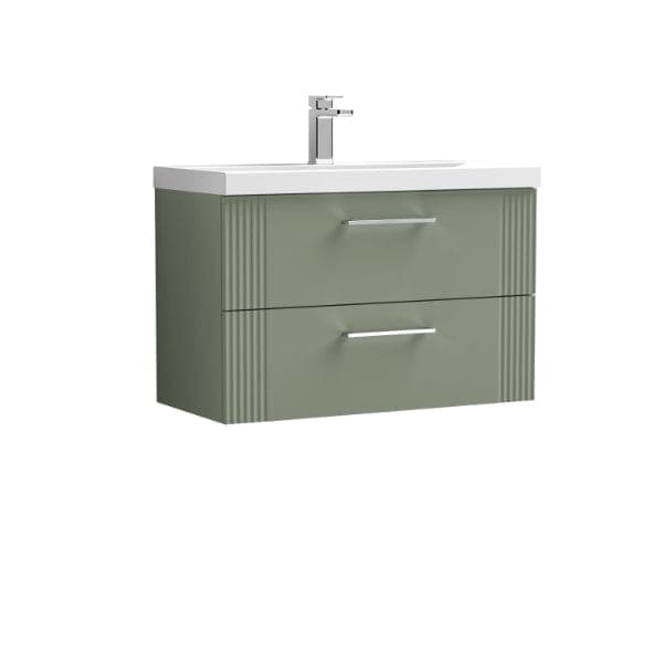 Nuie Wall Hung Vanity Units,Modern Vanity Units,Basins With Wall Hung Vanity Units,Nuie Satin Reed Green Nuie Deco 2 Drawer Wall Hung Vanity Unit With Basin-4 800mm Wide