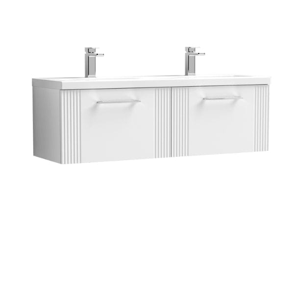 Nuie Wall Hung Vanity Units,Modern Vanity Units,Basins With Wall Hung Vanity Units,Nuie Satin White Nuie Deco 2 Drawer Wall Hung Vanity Unit With Double Ceramic Basin 1200mm Wide