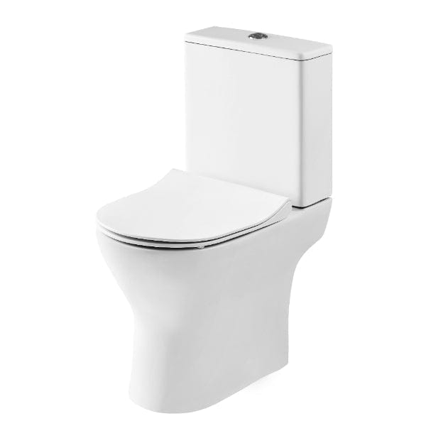 Nuie Comfort Height Toilets,Close Coupled Toilets,Modern Close Coupled Toilets,Rimless Close Coupled Toilets Nuie Freya Rimless Open Back Close Coupled Toilet With Push Button Cistern And Soft Close Seat - White