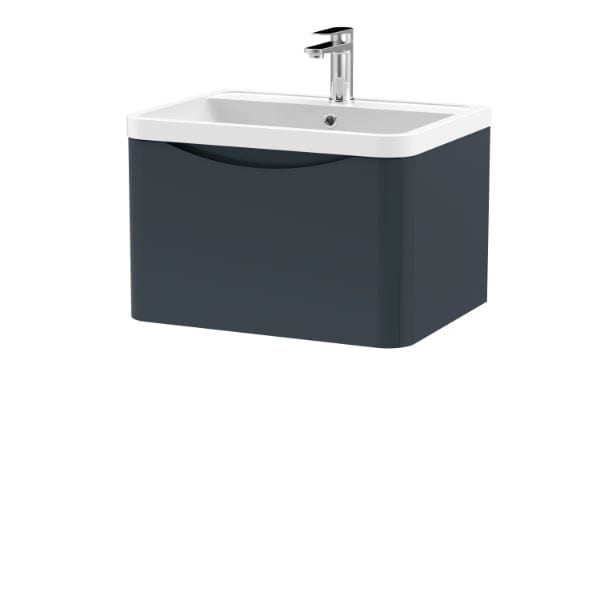 Nuie Wall Hung Vanity Units,Modern Vanity Units,Basins With Wall Hung Vanity Units,Nuie Satin Anthracite Nuie Lunar 1 Drawer Wall Hung Vanity Unit With Polymarble Basin 600mm Wide