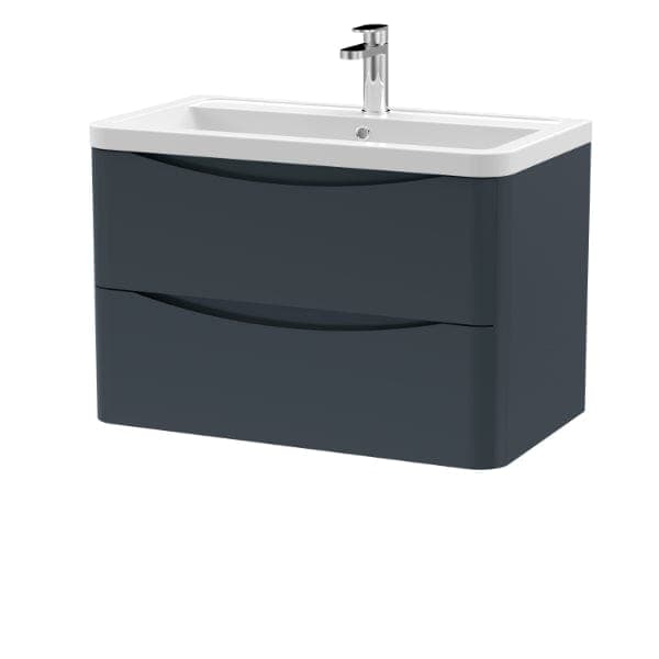Nuie Wall Hung Vanity Units,Modern Vanity Units,Basins With Wall Hung Vanity Units,Nuie Satin Anthracite Nuie Lunar 2 Drawer Wall Hung Vanity Unit With Ceramic Basin 800mm Wide