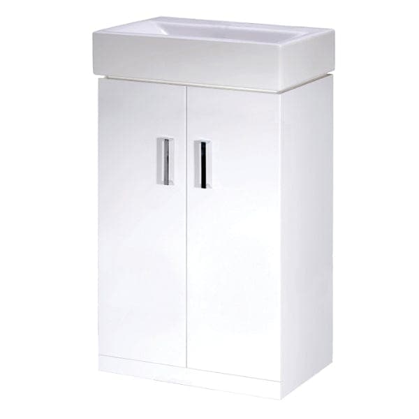 Nuie Floor Standing Vanity Units,Modern Vanity Units,Basins With Floor Standing Vanity Units, Nuie Nuie Mayford 2 Door Floorstanding Vanity Unit With Basin 450mm Wide - Gloss White