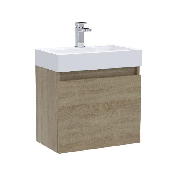 Nuie Wall Hung Vanity Units,Modern Vanity Units,Basins With Wall Hung Vanity Units,Nuie Natural Oak Nuie Merit 1 Door Wall Hung Vanity Unit With Slimline Basin 500mm Wide