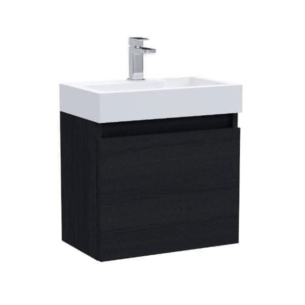 Nuie Wall Hung Vanity Units,Modern Vanity Units,Basins With Wall Hung Vanity Units,Nuie Charcoal Black Nuie Merit 1 Door Wall Hung Vanity Unit With Slimline Basin 500mm Wide