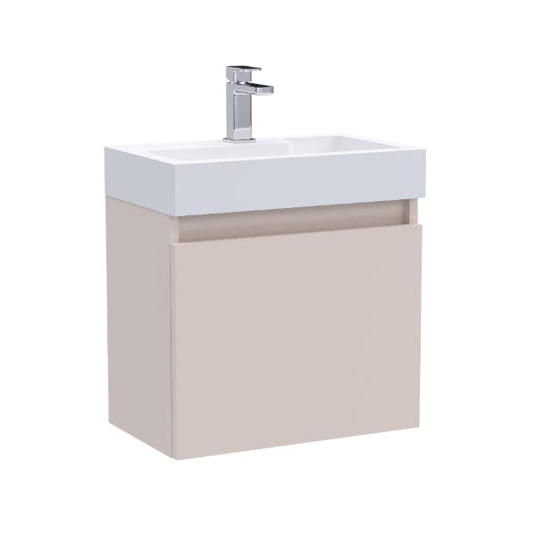 Nuie Wall Hung Vanity Units,Modern Vanity Units,Basins With Wall Hung Vanity Units,Nuie Blush Pink Nuie Merit 1 Door Wall Hung Vanity Unit With Slimline Basin 500mm Wide