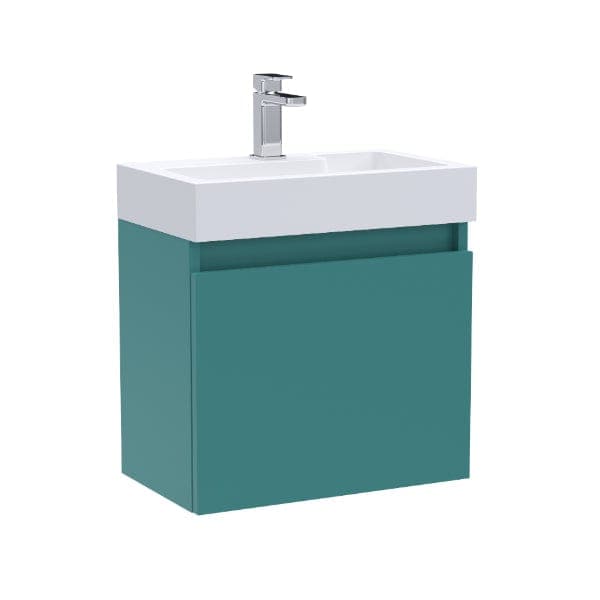 Nuie Wall Hung Vanity Units,Modern Vanity Units,Basins With Wall Hung Vanity Units,Nuie Aurora Teal Nuie Merit 1 Door Wall Hung Vanity Unit With Slimline Basin 500mm Wide