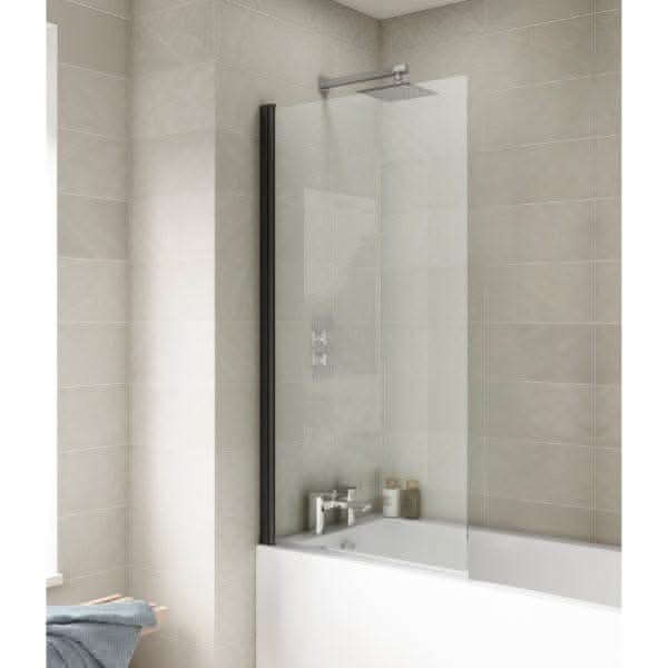 Nuie Bath Screens,Nuie,Bath Accessories Nuie Pacific Hinged Shower Bath Screen - 1430mm x 785mm - Matt Black