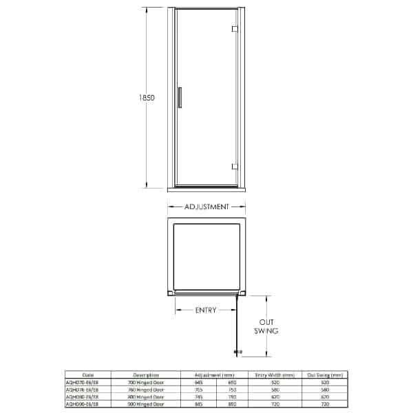 Nuie Hinged Shower Doors,Shower Doors,Nuie Nuie Pacific Hinged Shower Door With Handle - Chrome