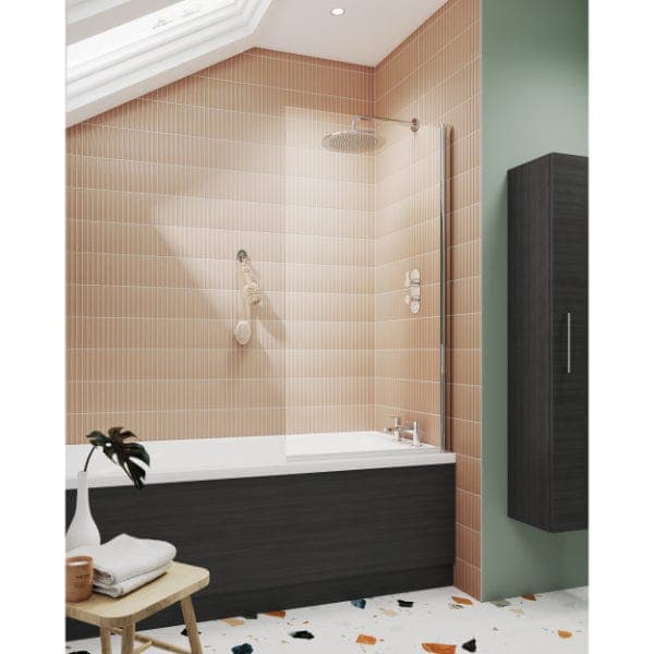 Nuie Bath Screens,Nuie,Bath Accessories Nuie Pacific Square Hinged Shower Bath Screen - 1430mm x 785mm - Polished Chrome