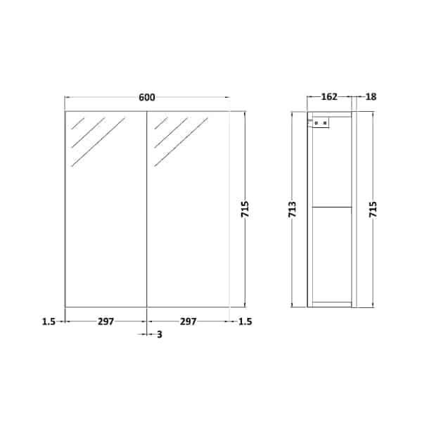 Nuie Parade 2 Door Non Illuminated Mirrored Cabinet 600mm Wide 