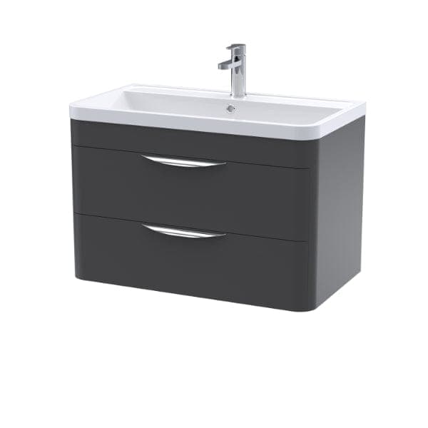 Nuie Wall Hung Vanity Units,Modern Vanity Units,Basins With Wall Hung Vanity Units, Nuie Satin Anthracite Nuie Parade 2 Drawer Wall Hung Vanity Unit With Ceramic Basin 800mm Wide