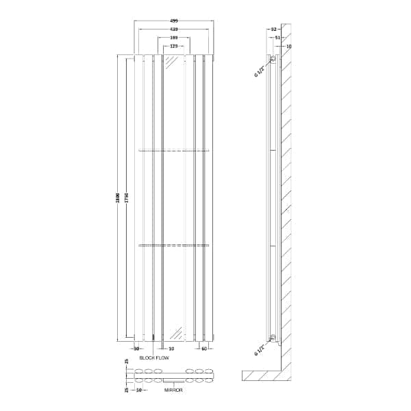 Nuie Vertical Designer Radiators,Modern Designer Radiators Nuie Revive Double Panel Vertical Designer Mirrored Radiator - 1800mm x 499mm