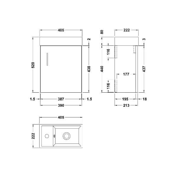 Nuie Wall Hung Vanity Units,Modern Vanity Units,Basins With Wall Hung Vanity Units,Nuie Nuie Vault 1 Door Wall Hung Vanity Unit With Basin 400mm Wide